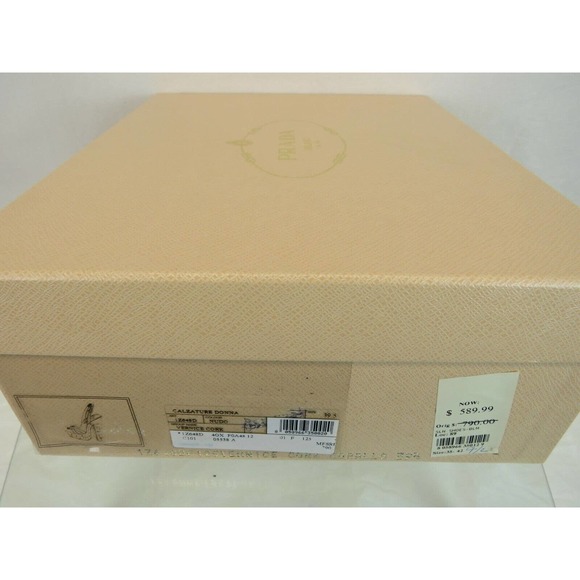 NIB PRADA 1Z648D CORAL PINK PATENT LEATHER SLINGBACK CORK SANDALS PUMPS 39.5 - Picture 12 of 12